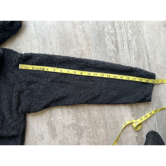 FAVLUX Fluffy Black Sherpa Teddy Open Front Jacket Coat Fall Spring Soft Cozy L - Picture 8 of 8